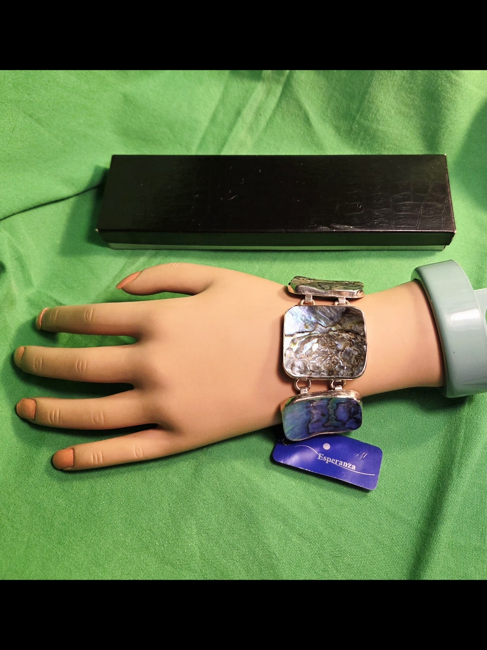 VGT silver link panel bracelet featuring iridescent abalone shell official ESPE